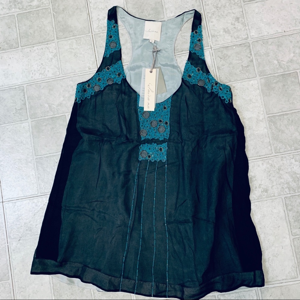 Saivana Embroidered Embellished 100% Silk Tank Top Size S